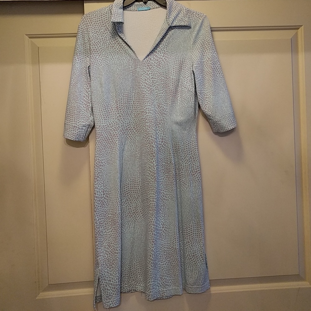 J McLaughlin 3/4 sleeve blue dress with collar