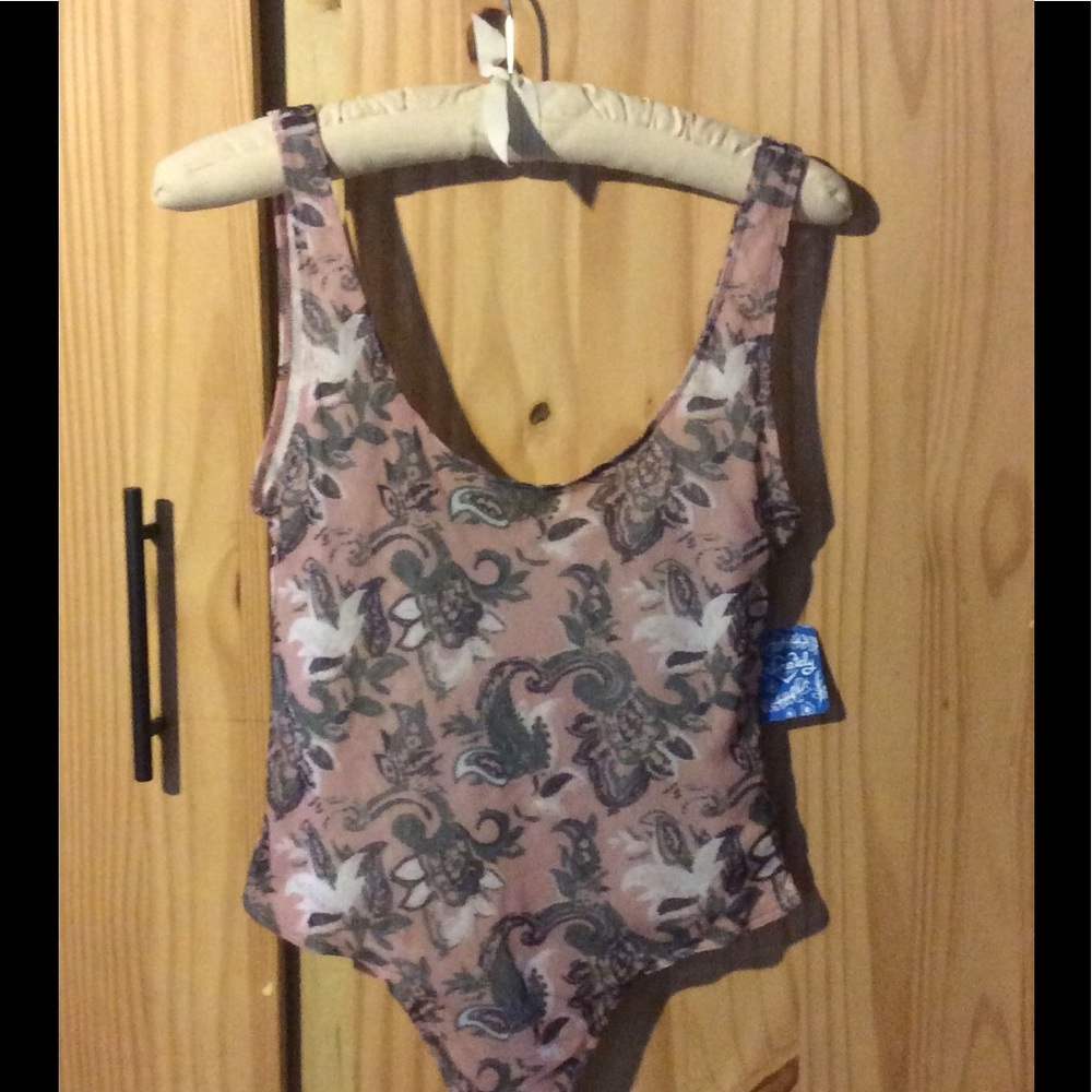 Free People print thong bodysuit, Freesia Pink.