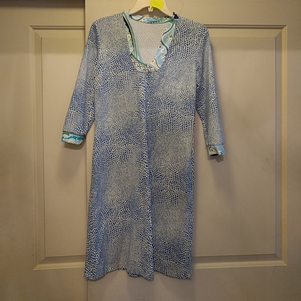 J McLaughlin blue preppy 3/4 sleeve dress