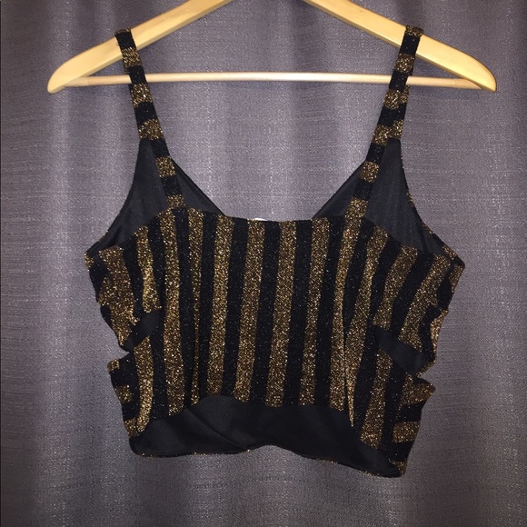 Black and Gold Shimmer Crop Top - Picture 2 of 5