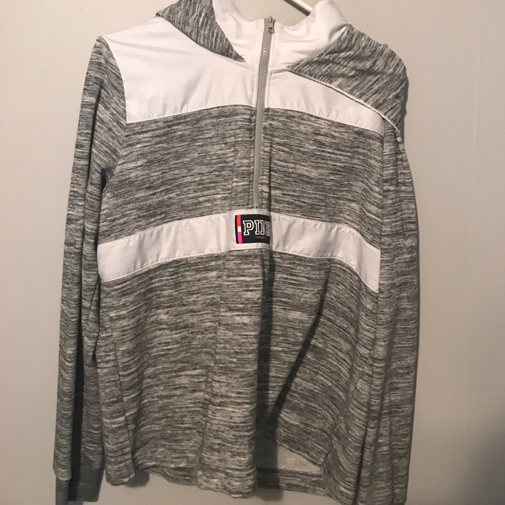 gray and white pink sweatshirt/windbreaker