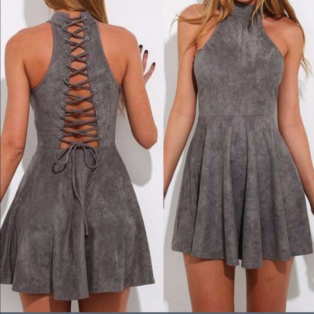 Faux suede corset back mini dress💀NWOT