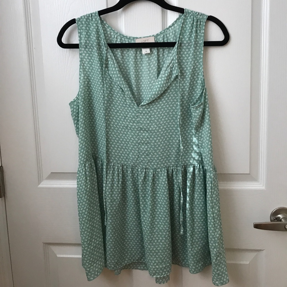 Green and White Flowy Peplum Top