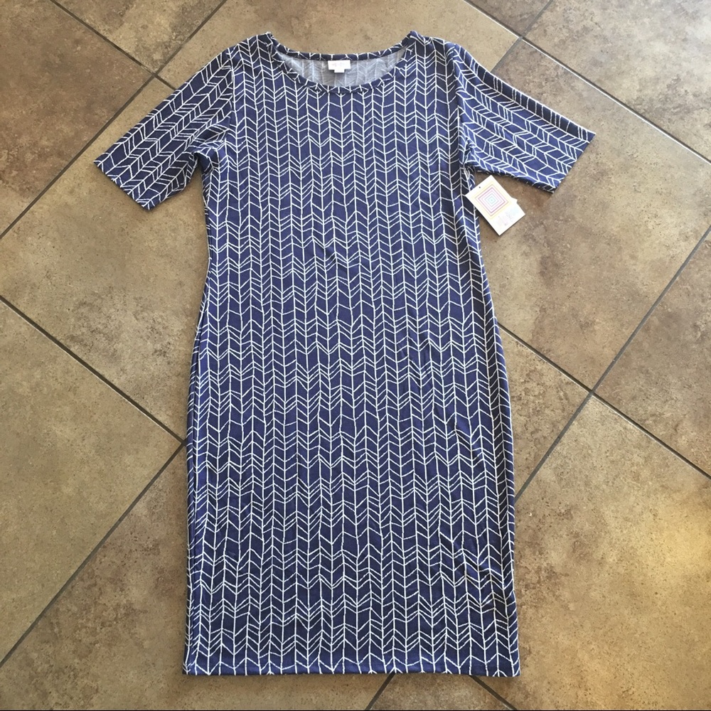 LuLaRoe Julia Jacquard - Blue and White - Large