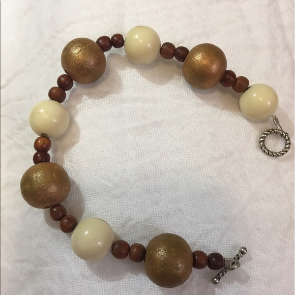 Gold/Brown/Cream Bracelet 7 inches - Picture 1 of 2