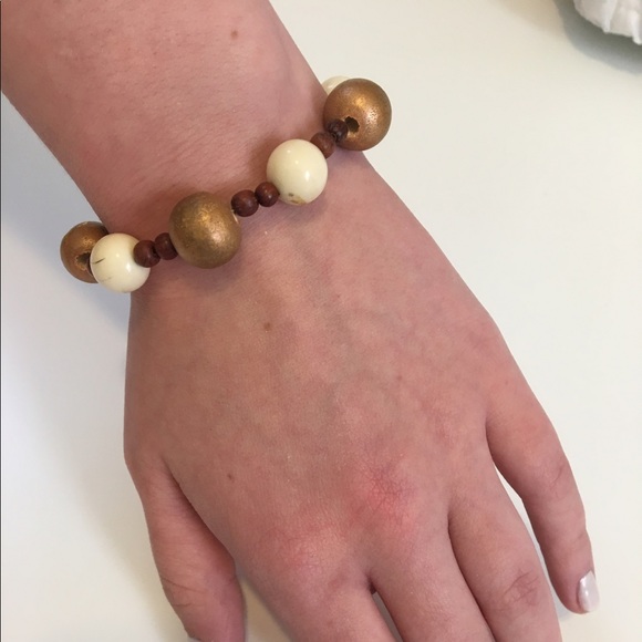 Gold/Brown/Cream Bracelet 7 inches - Picture 2 of 2