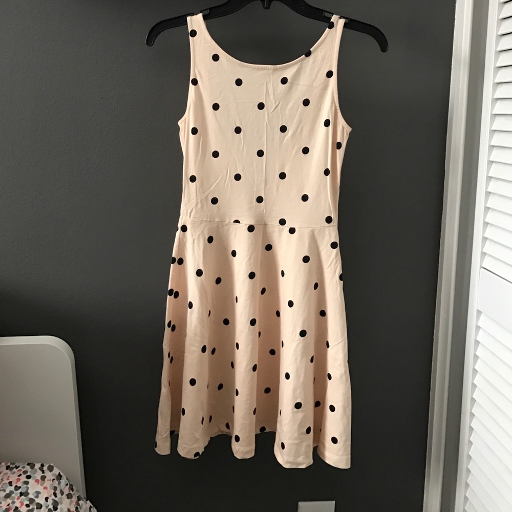Peach/pink dress with black polka dots
