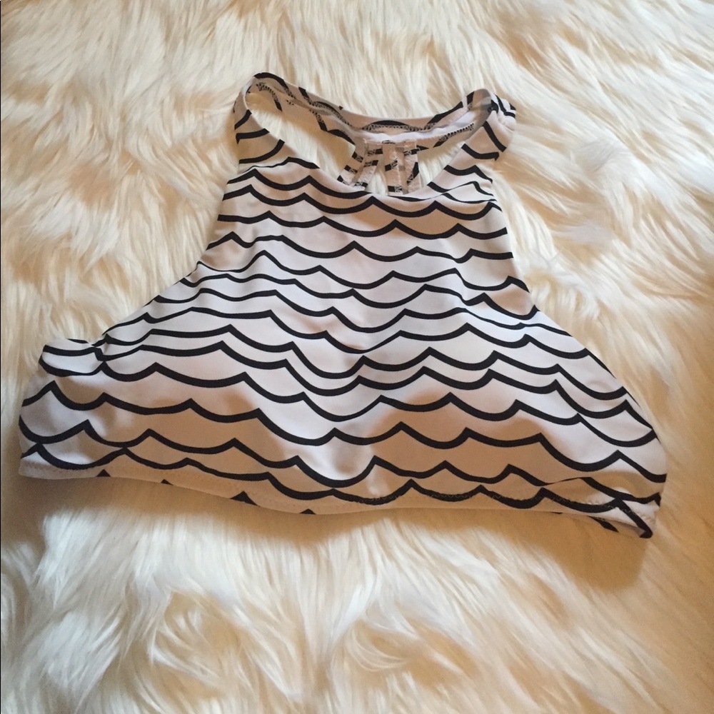 Wave print, high neck swimsuit top