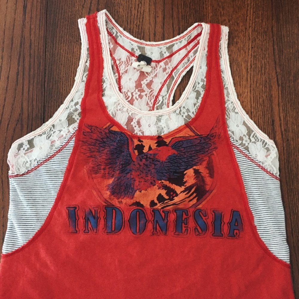 Indonesia red lace racerback tank