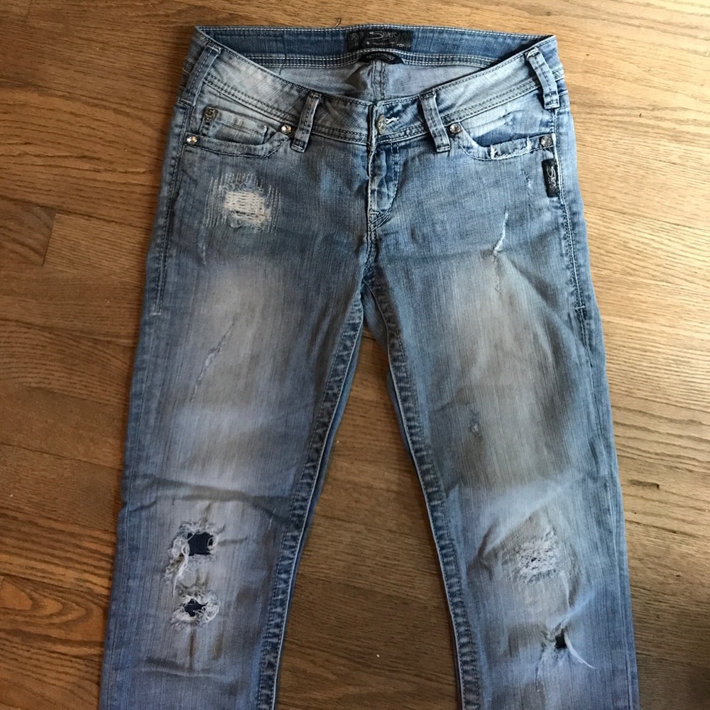 Silver light wash skinny jeans