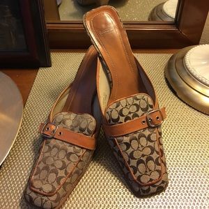 Coach logo slip on heels