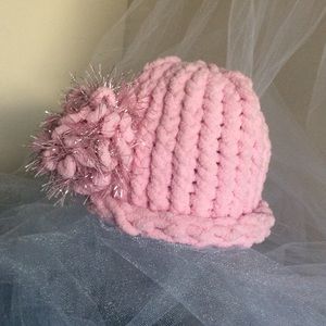 Knit w/💝 fuzzy light pink baby girl beanie!