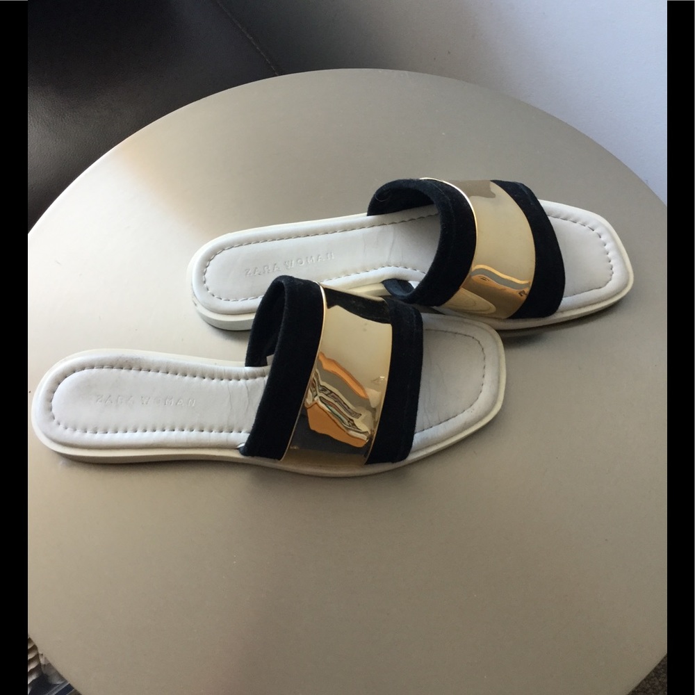 Zara gold and black slides