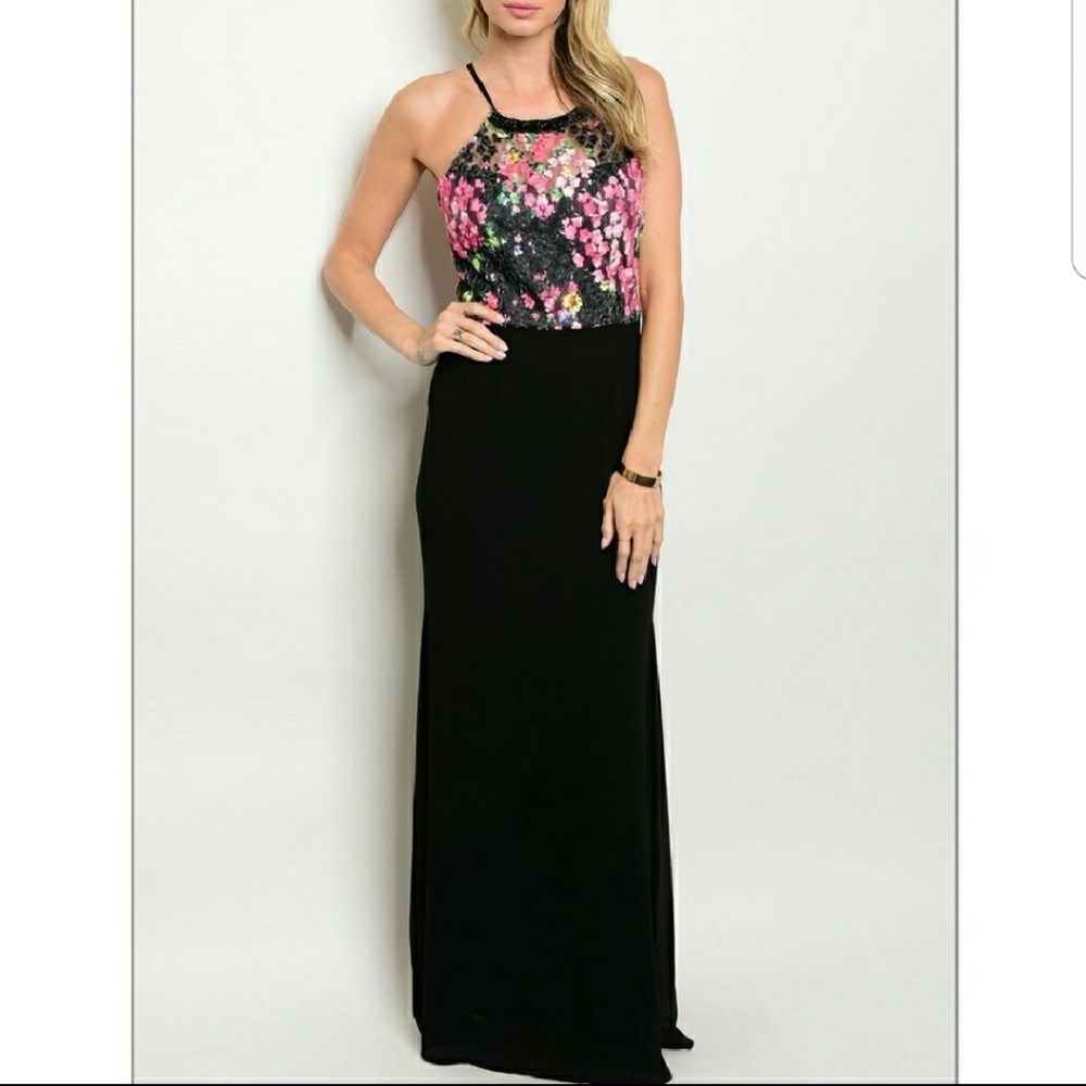 Black and fuchsia maxi dress ~