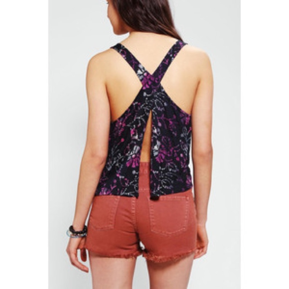 Black and pink floral open back top never worn