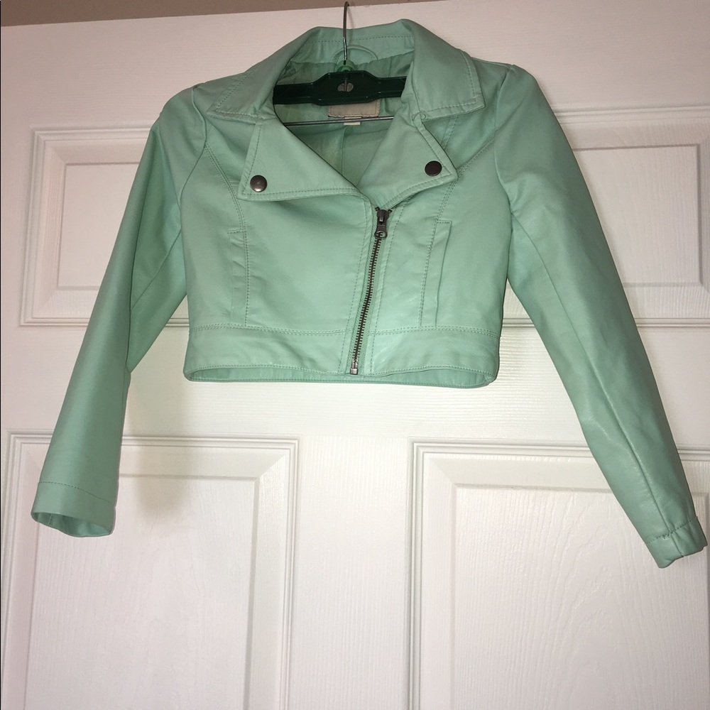 Child's Mint Green Cropped Pleather Blazer