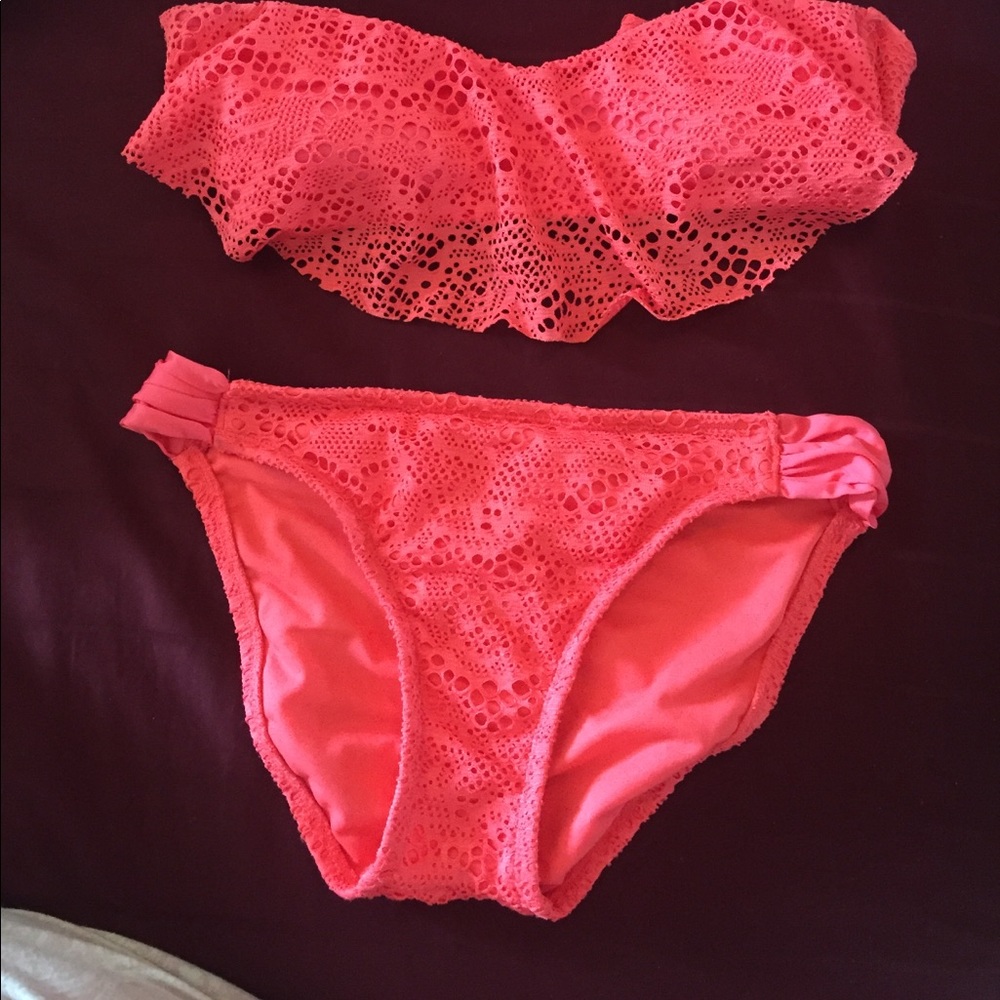 coral lace swimsuit
