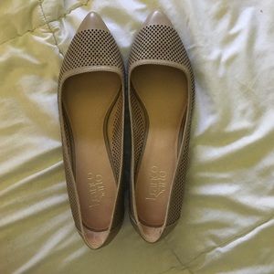 Pointed Nude Leather Flats - Franco Sarto