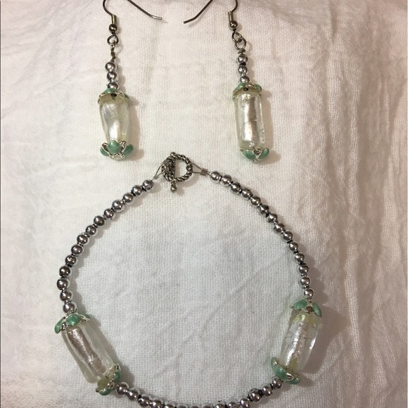 Bracelet and Earrings silver and aqua - Picture 1 of 3
