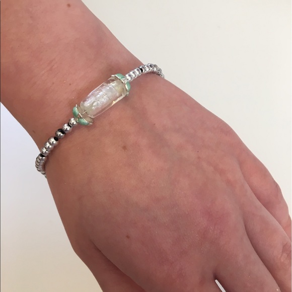 Bracelet and Earrings silver and aqua - Picture 2 of 3