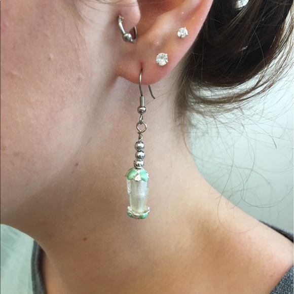 Bracelet and Earrings silver and aqua - Picture 3 of 3