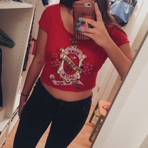 PINK VS Rock n' Roll red cropped Tshirt