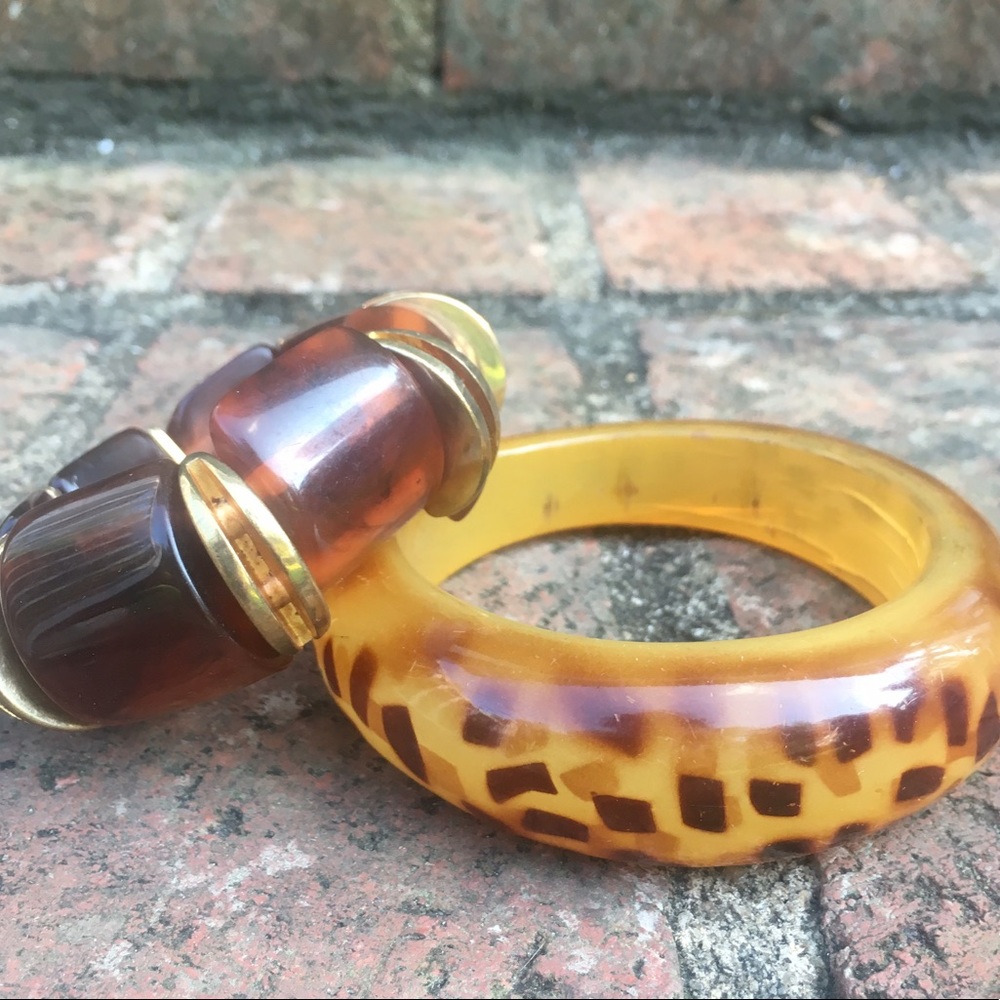 2 acrylic bracelets - tones of brown and gold