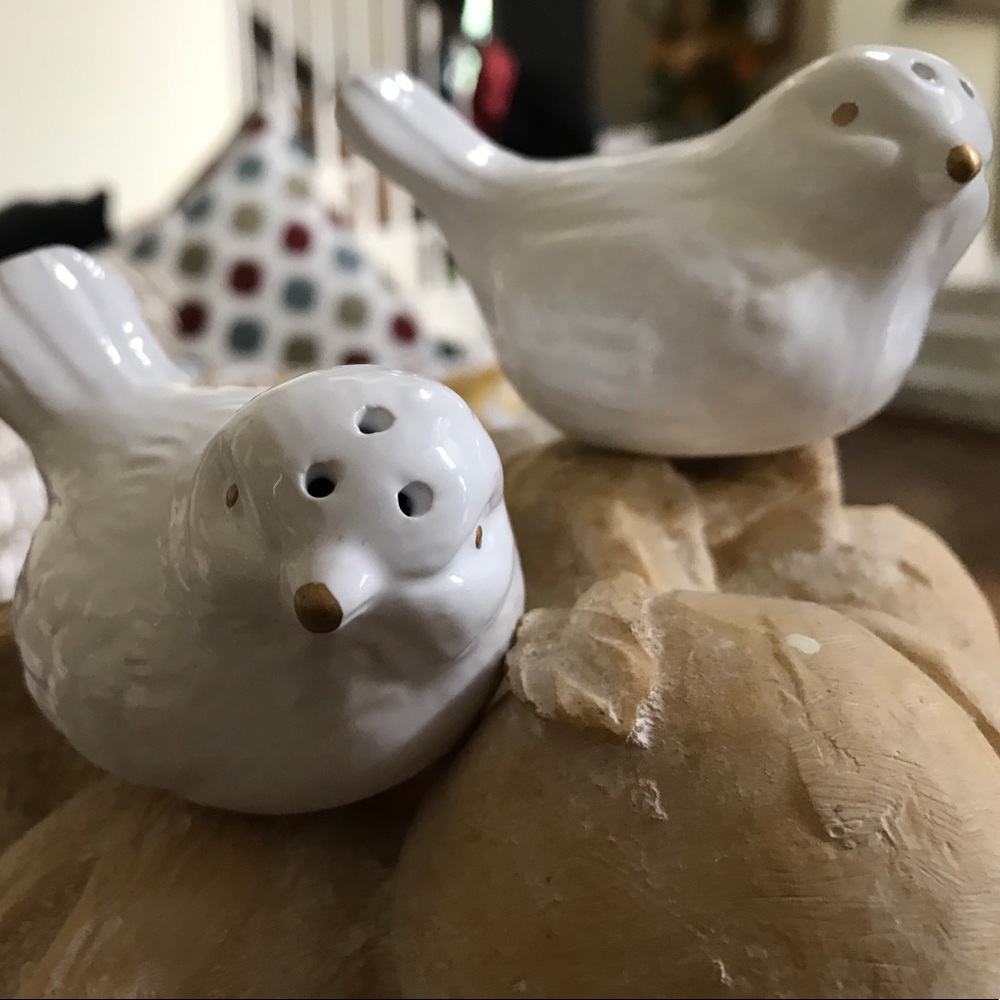 Ceramic 2 Salt & Pepper shakers. Ivory gold trim