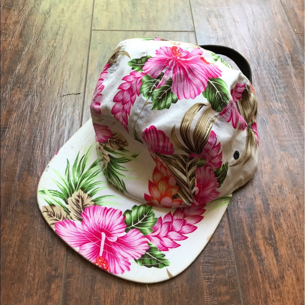 Hawaiian Floral Print Hat Adjustable Leather