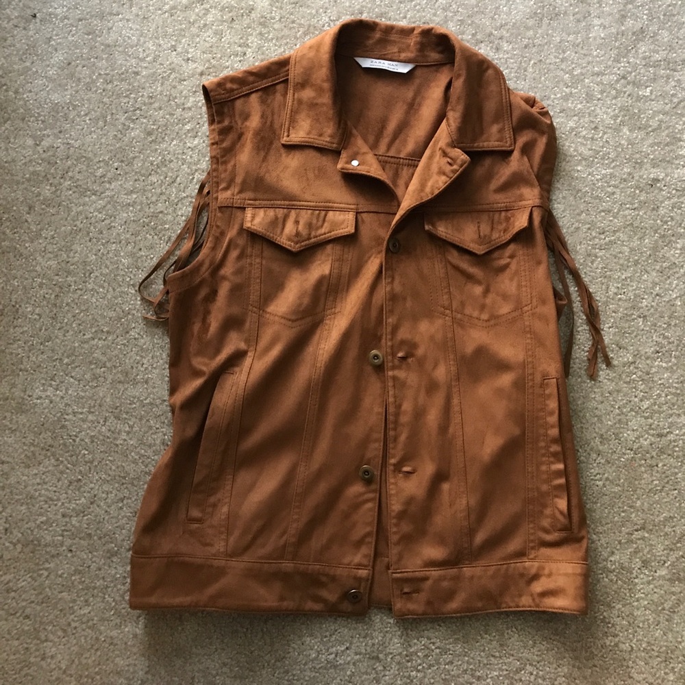 Zara Men's SS17 Leather Suede Fringe Vest Brown M