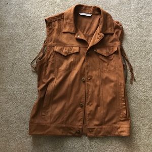 Zara Men's SS17 Leather Suede Fringe Vest Brown M