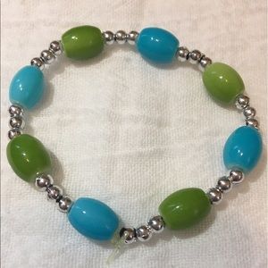 Stretchy Bracelet blue, green, and silver