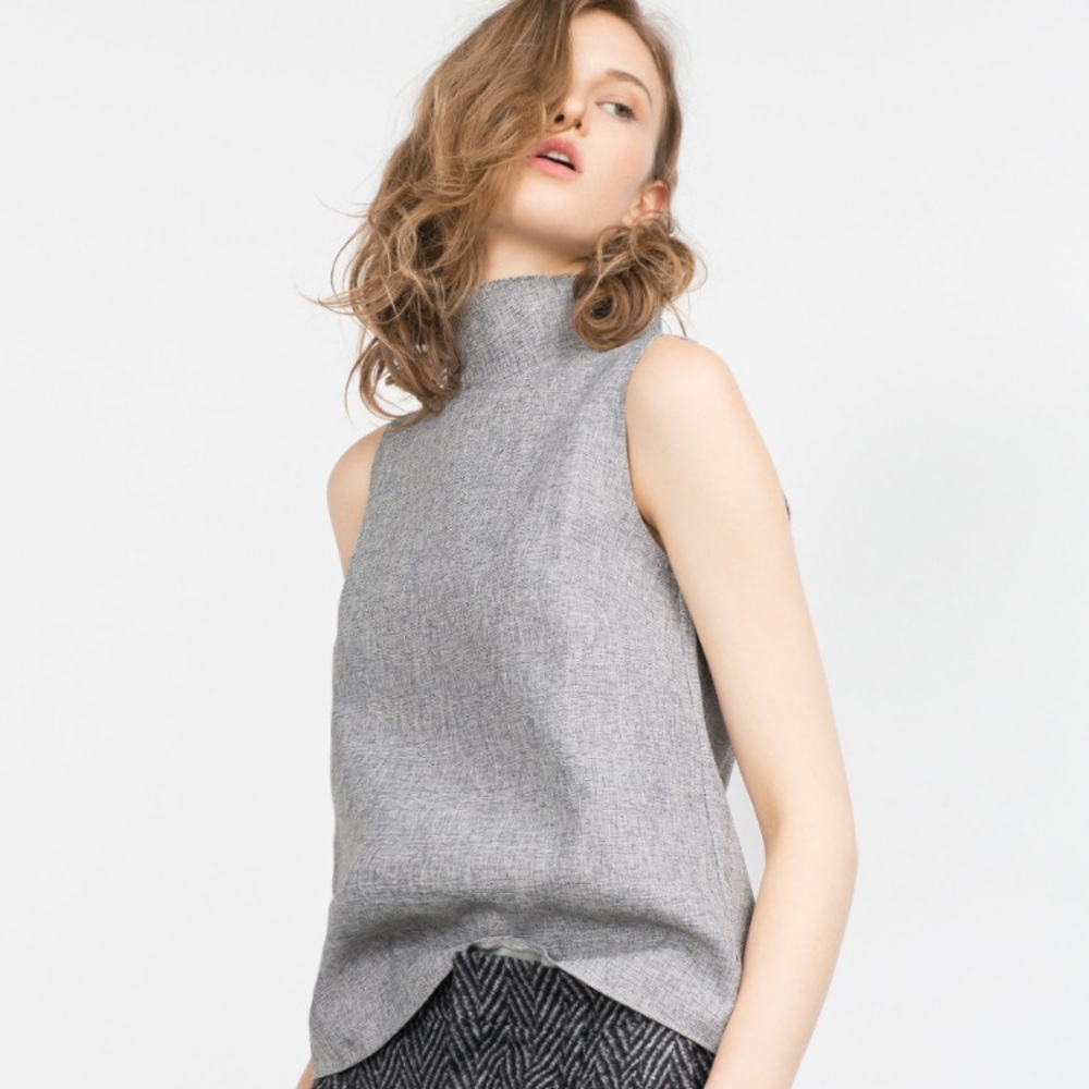 Zara Gray Sleeveless Turtleneck Top NWT