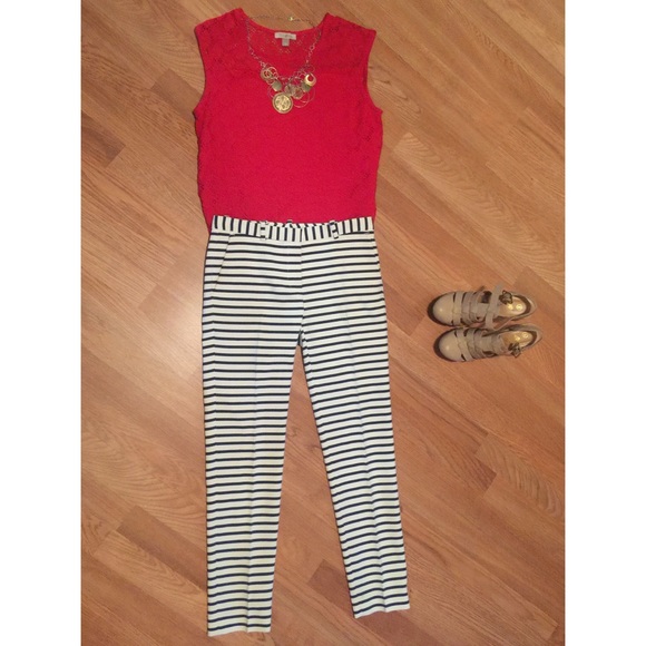 Zara Basic Navy & White Striped Pants Sz 2 NWOT - Picture 1 of 2