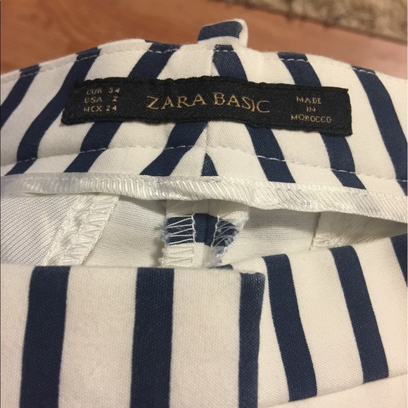Zara Basic Navy & White Striped Pants Sz 2 NWOT - Picture 2 of 2