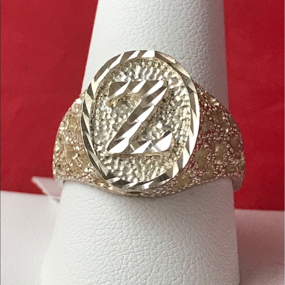 Sterling Silver Nugget Initial Ring "Z"