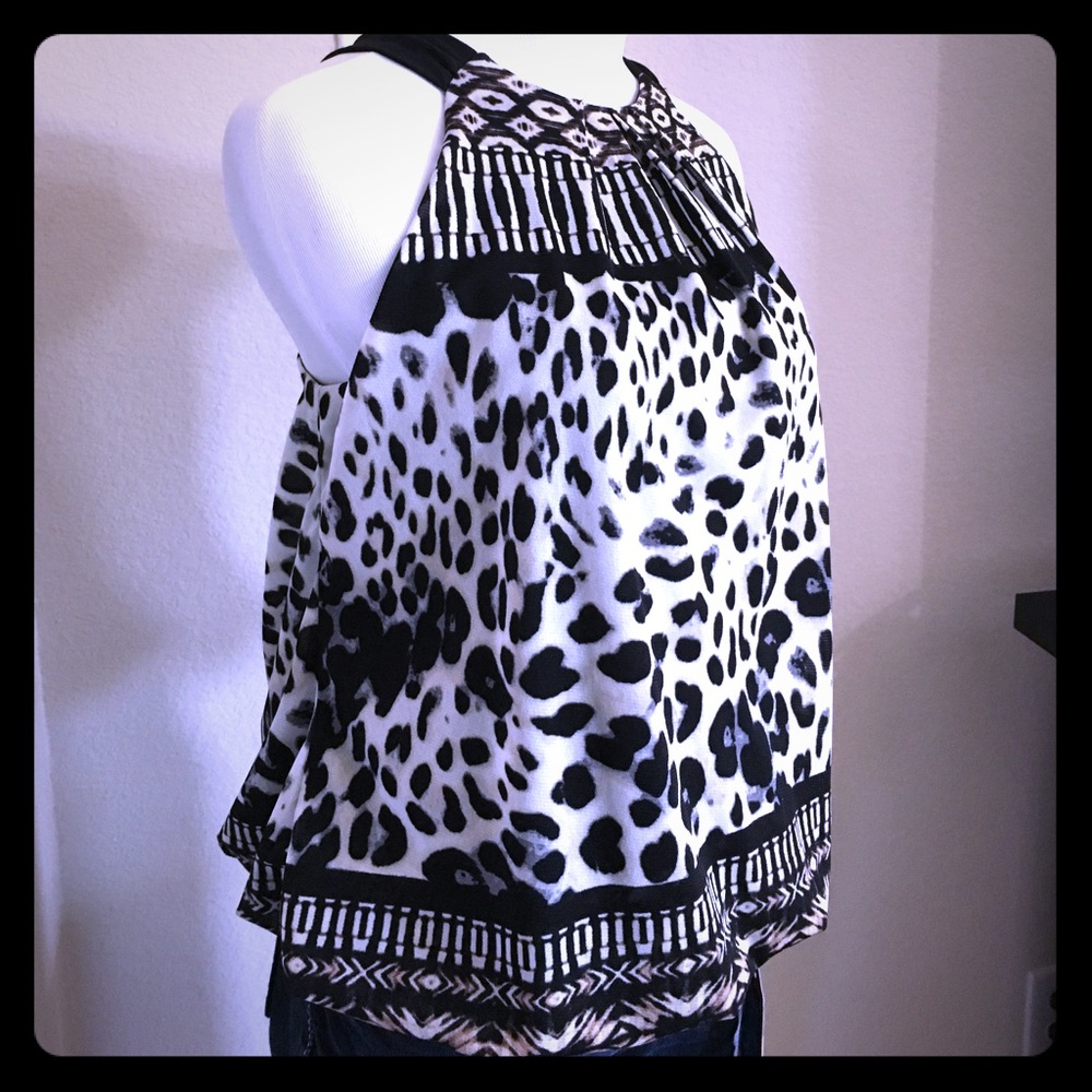 Graphic Animal Print Tie-Back Blouse