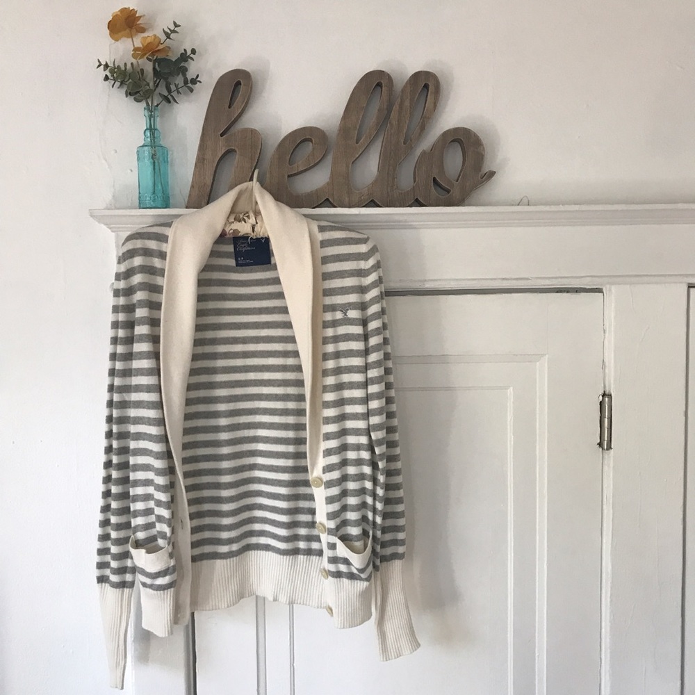 AE striped shawl collar skinny cardigan