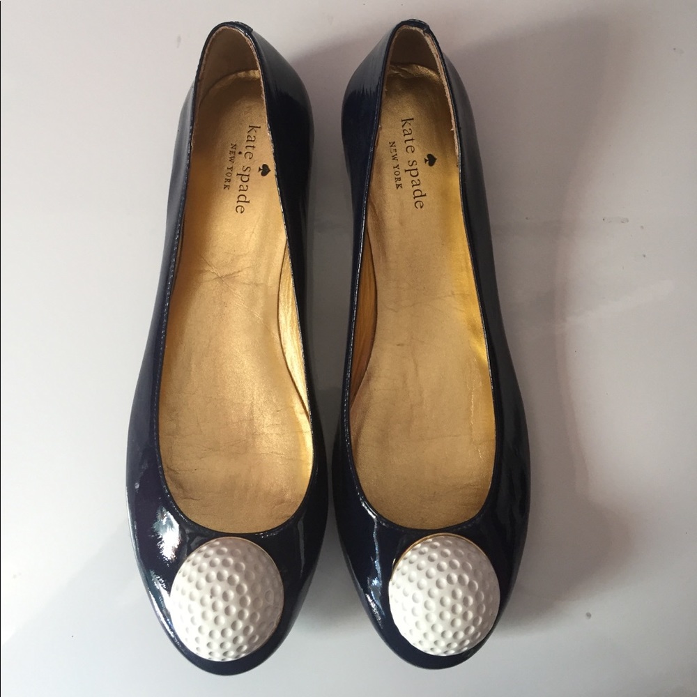 Kate Spade on par gold ball flats. New