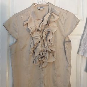 Ann Taylor Loft ruffle front blouse in cream