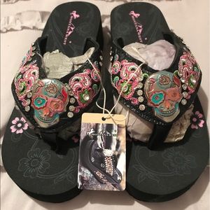 Sugar skull Montana West platform flip flops