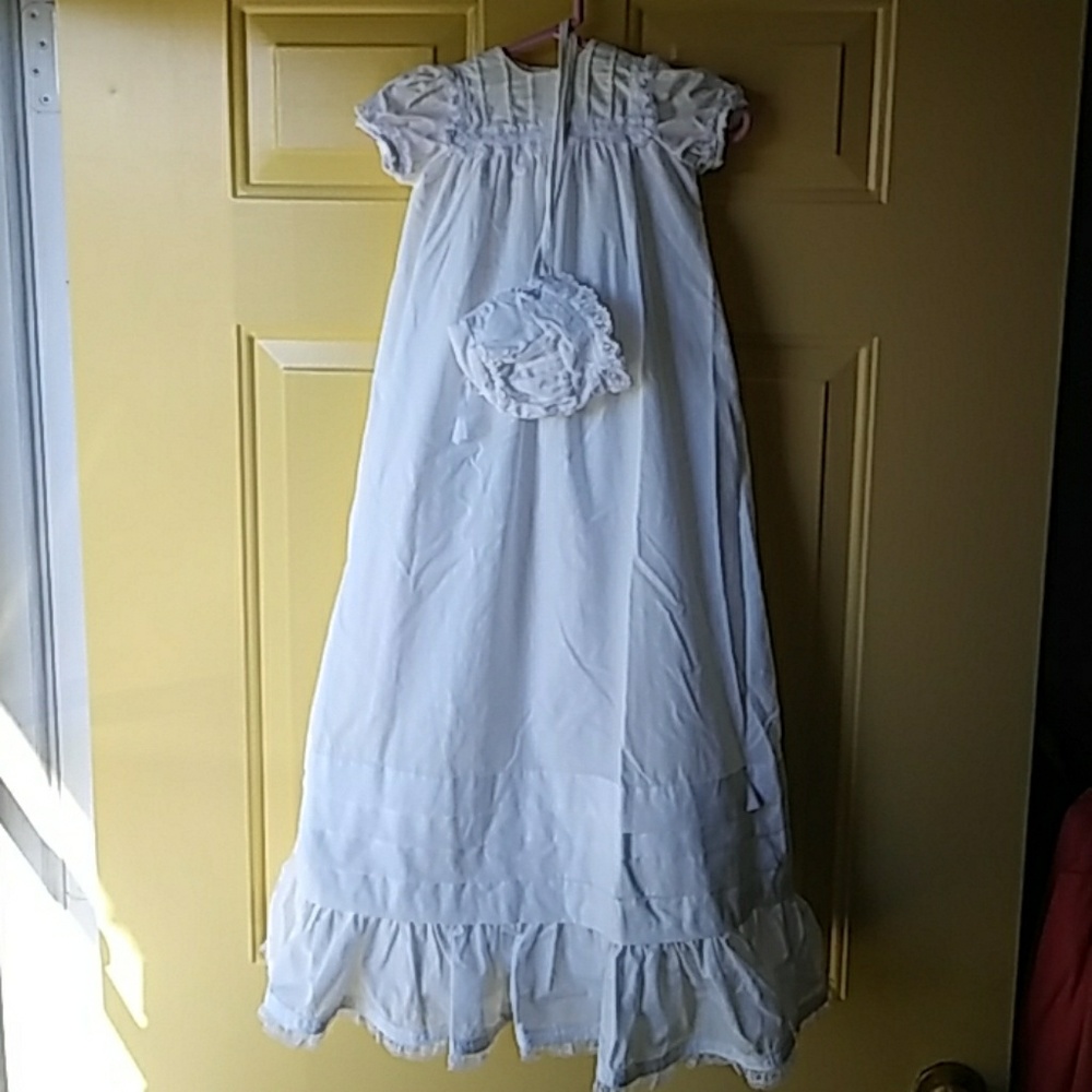 Vintage White Christening Gown with Bonnet