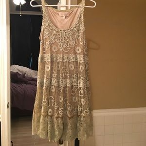 Tan dress with lace overlay