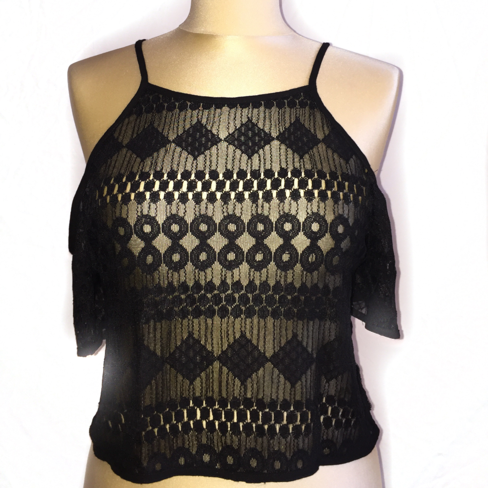Black Lace, off the shoulder, woven Top, $15