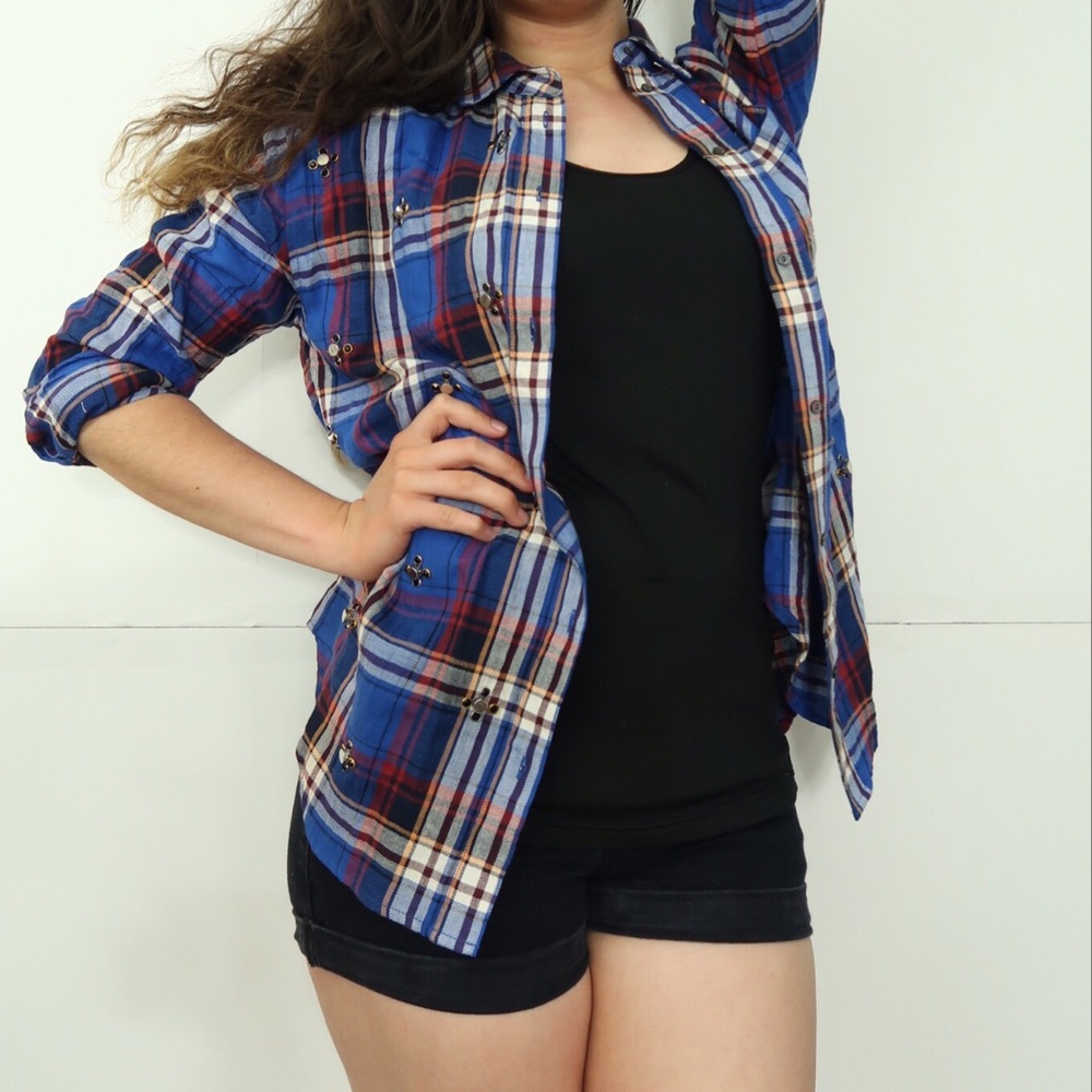NWT Elizabeth and James plaid flannel embellished
