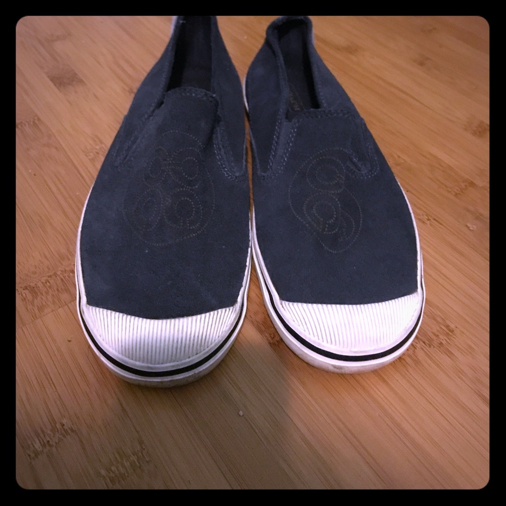 Coach blue suede slip ons