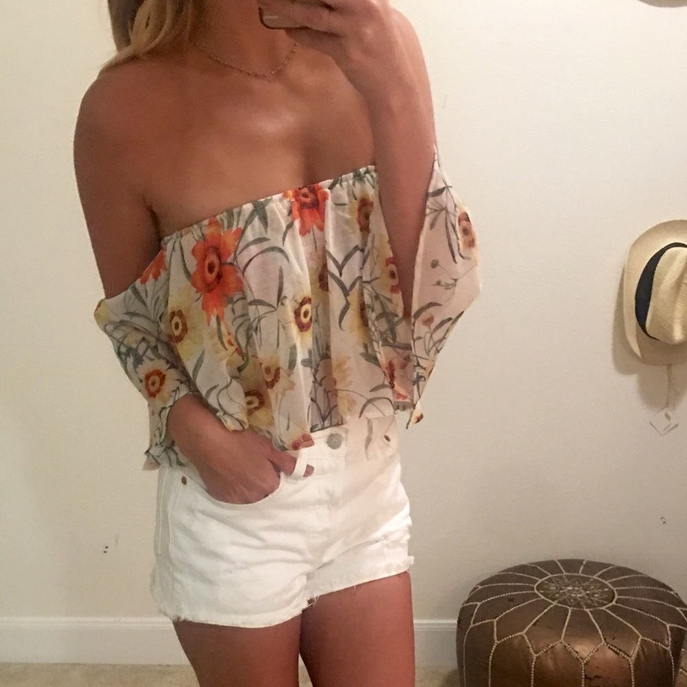 Wildfox off the shoulder sunflower crop top