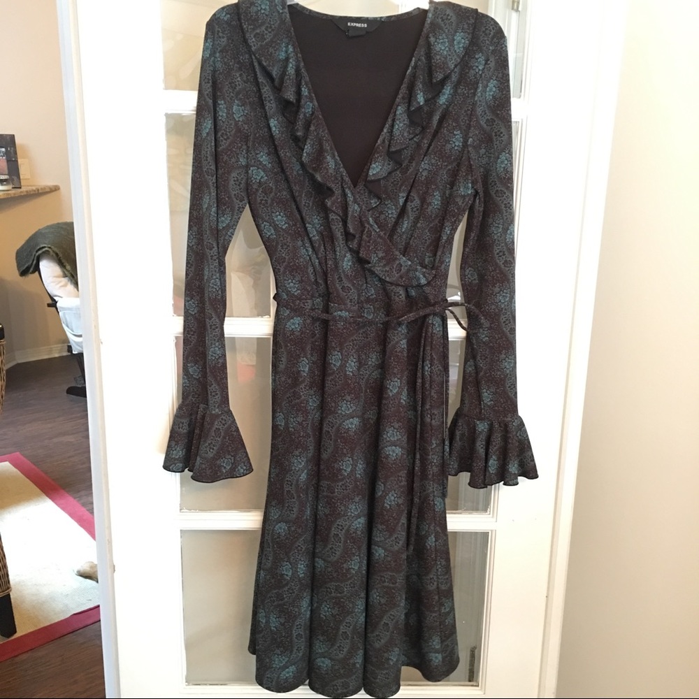 Black and teal Express wrap dress