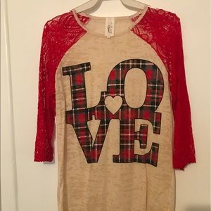 Lace sleeve love burnout shirt