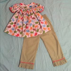 Adorable smocked top with matching pants